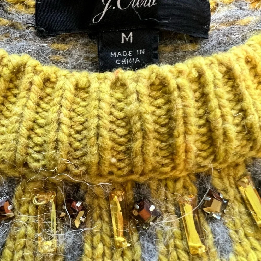 J.Crew Jewel Embellished Fair Isle Sweater Yellow Gold Size Medium - Picture 2 of 8